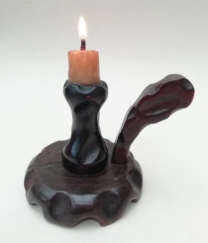 Carved wood chamberstick - wood,