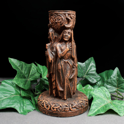 Wiccan candle holder triple - wiccan,