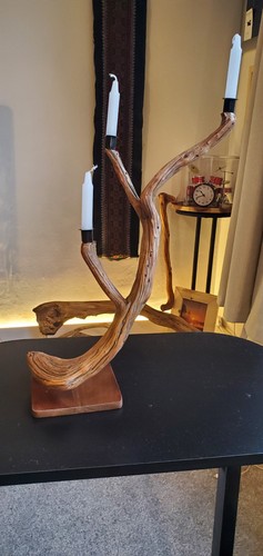 Yew wood candelabra sculpture - wood,