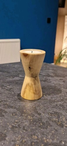 Turned wooden candle - , holder