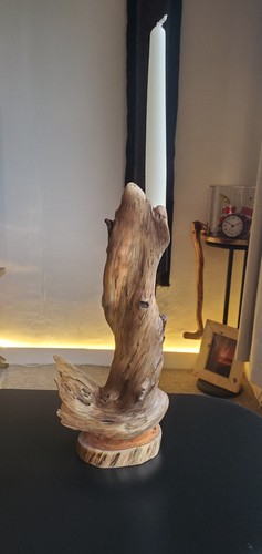 Yew wood candle stick holder - wood,
