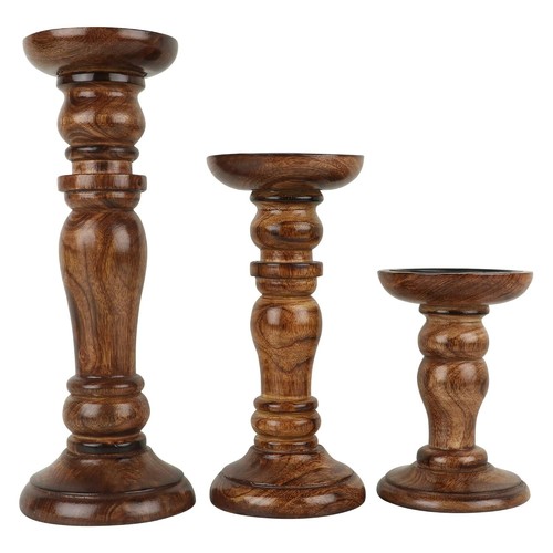 Wooden pillar candle - wooden, stand