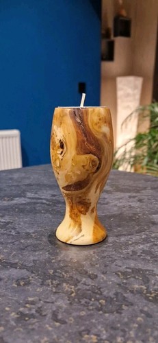 Turned wooden candle holder