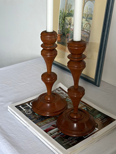 Pair vintage hand turned - of,