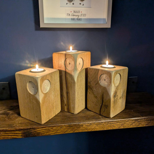 Oak owl candle holder solid - oak,
